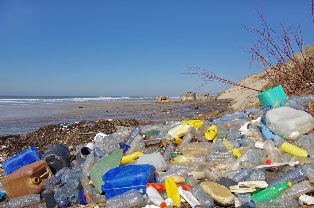 plage pollue de dchets plastiques flottants