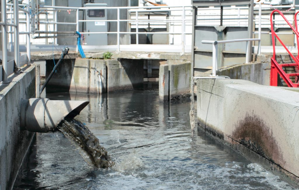 Pipe with wastewater in treatment plant